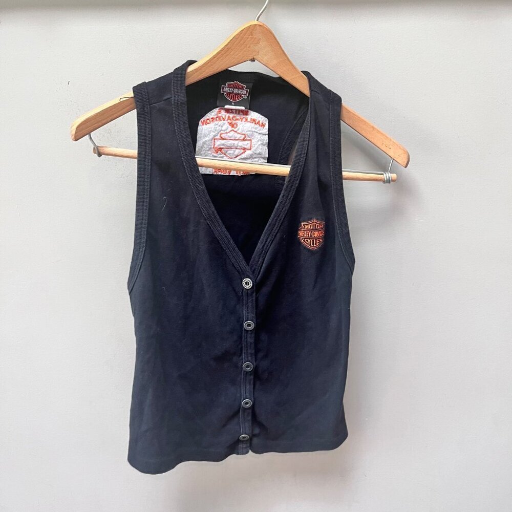 Harley-Davidson Women's Black Button-Up Tank Top‎ L